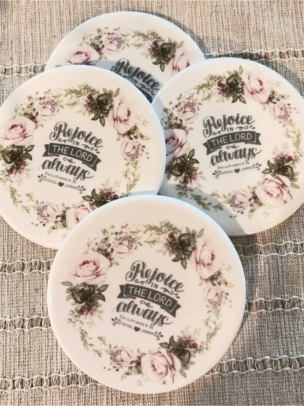 4 Floral Round Trinket Box - 'Rejoice in the Lord'